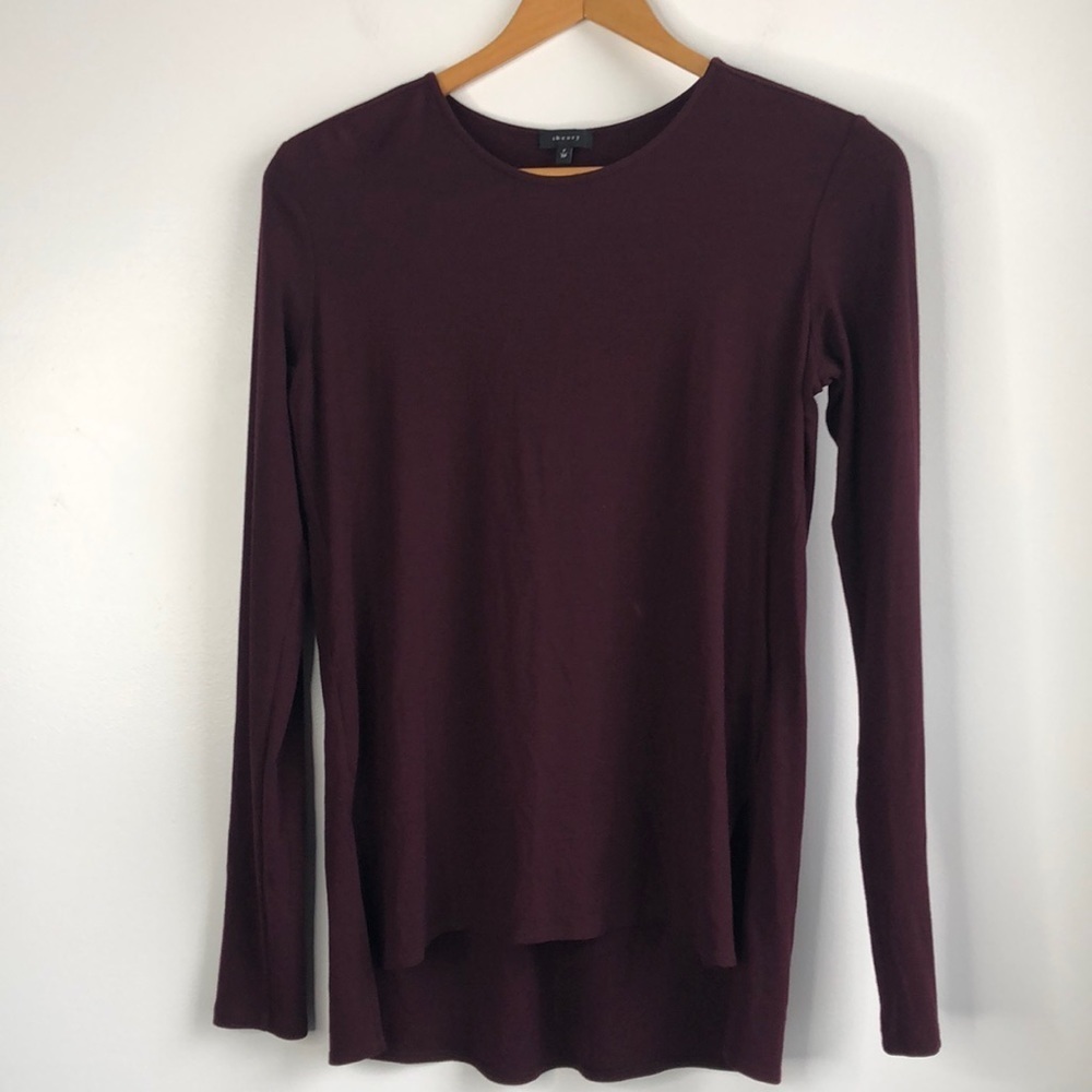 Theory viscose plum hi-lo knit top